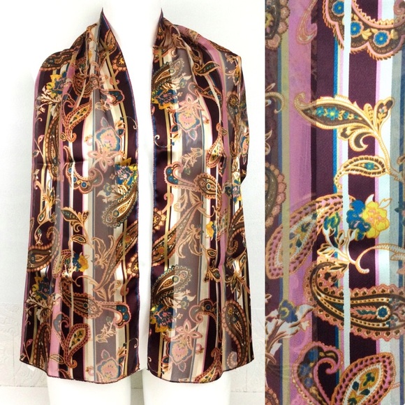 Vintage paisley 60” long rectangular scarf sheer stripes Korea - Picture 1 of 8